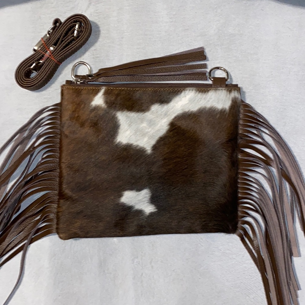New Handmade Real Cowhide Leather Crossbody Purse Handbag With Fringes